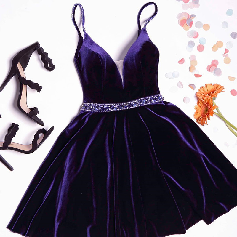 velvet homecoming dress,velvet formal gown,spaghetti straps homecoming dress,cheap homecoming dress with straps,short dress for homecoming,elegant short party dress,beautiful short homecoming dress,eggplant purple homecoming dress,short homecoming dress under 100 dollars,open back short homecoming dress,