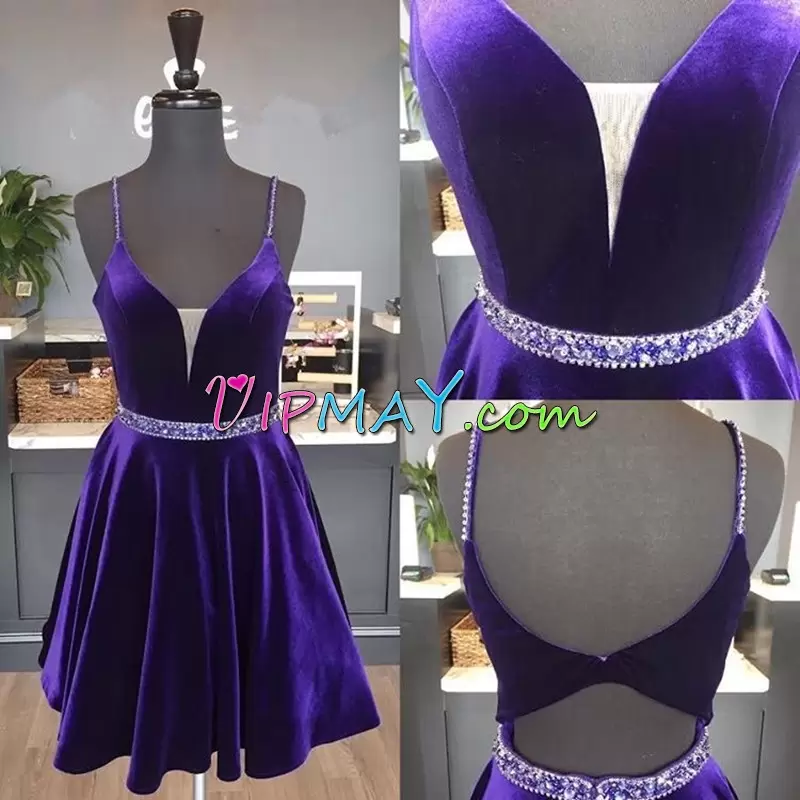 velvet homecoming dress,velvet formal gown,spaghetti straps homecoming dress,cheap homecoming dress with straps,short dress for homecoming,elegant short party dress,beautiful short homecoming dress,eggplant purple homecoming dress,short homecoming dress under 100 dollars,open back short homecoming dress,