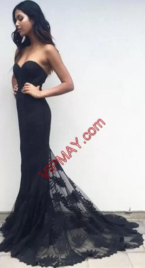 Lovely Black Sweetheart Lace Up Appliques Homecoming Dress Online Sleeveless