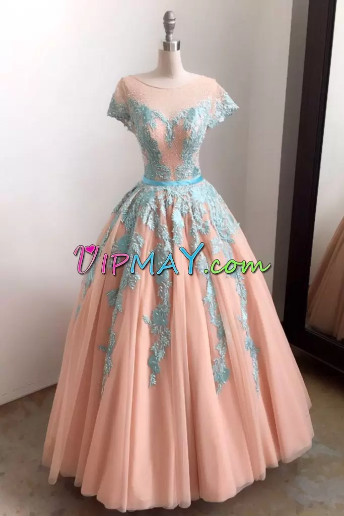 Sleeveless Floor Length Beading and Lace Lace Up Homecoming Gowns with Blue Sweep Train