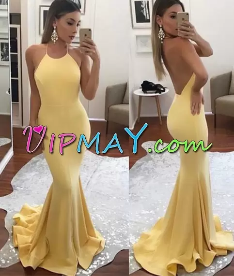 Custom Design Gold Evening Dress Sweep Train Sleeveless Ruching