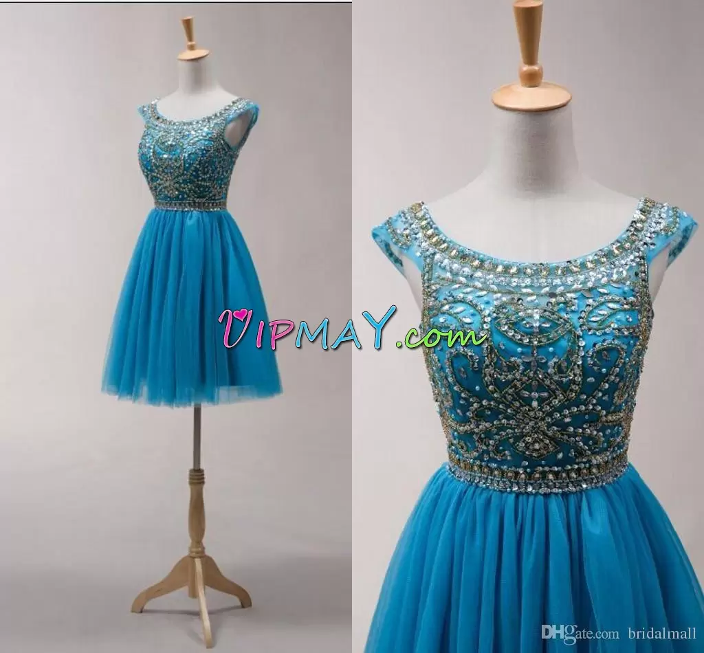 Fashion Sleeveless Scoop Zipper Mini Length Beading Prom Dresses Scoop