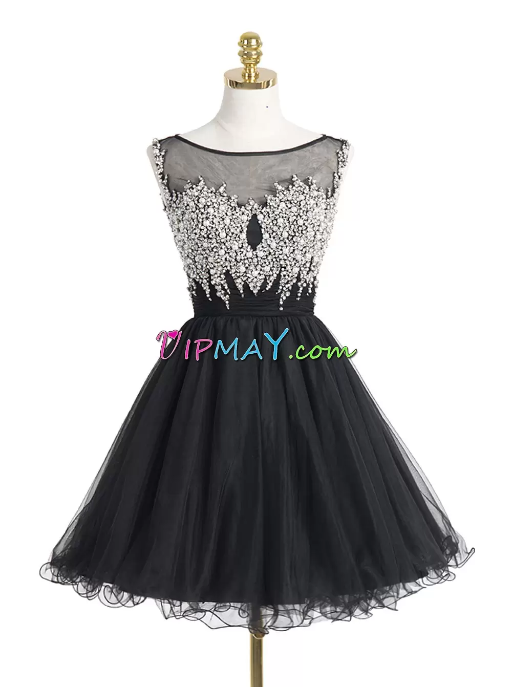 Sleeveless Scoop Beading Backless Junior Homecoming Dress