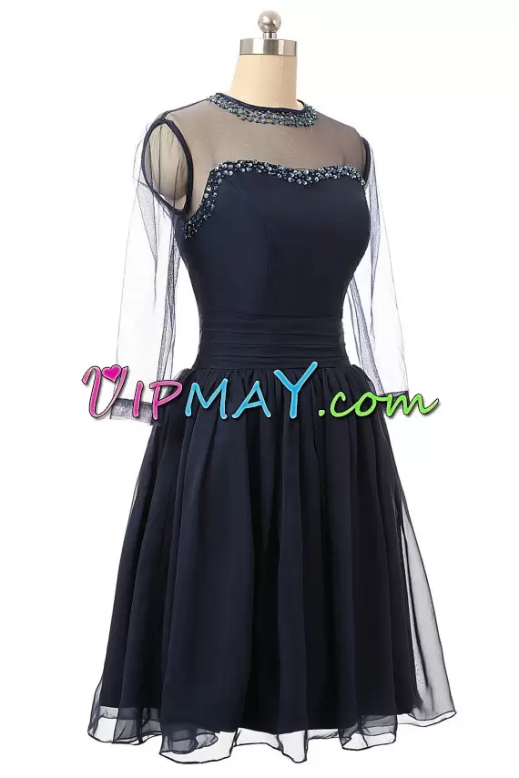 Scoop Long Sleeves Chiffon Prom Gown Beading Homecoming Dress