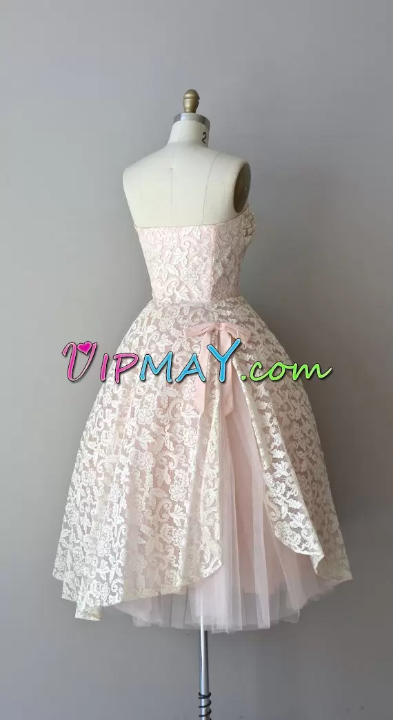 Noble Pink Sweetheart Side Zipper Lace and Bowknot Homecoming Dresses Sleeveless