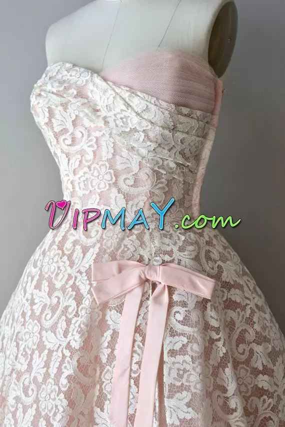 Noble Pink Sweetheart Side Zipper Lace and Bowknot Homecoming Dresses Sleeveless