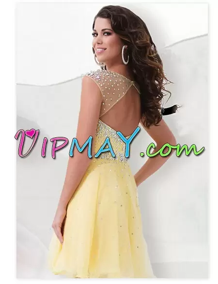 Free and Easy Blue Sleeveless Mini Length Beading Zipper Dress for Prom Scoop