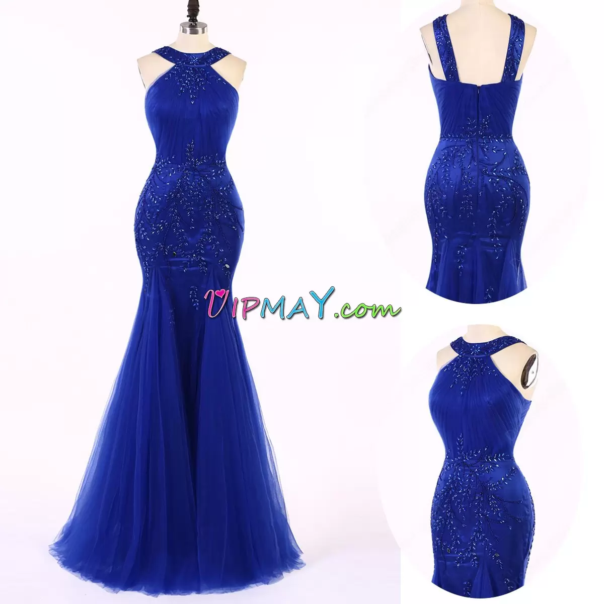 Royal Blue Sleeveless Tulle Zipper Homecoming Dress for Prom and Party and Military Ball