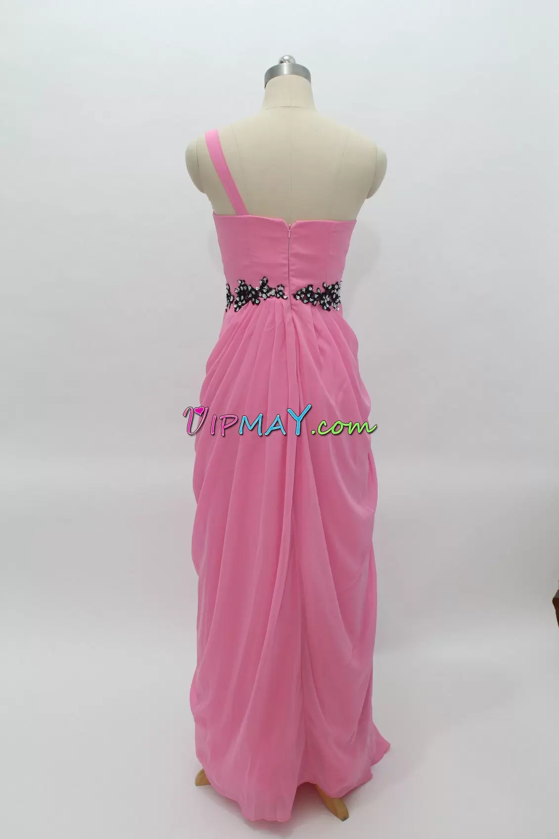 Great Sleeveless Floor Length Beading Zipper Prom Evening Gown with Rose Pink