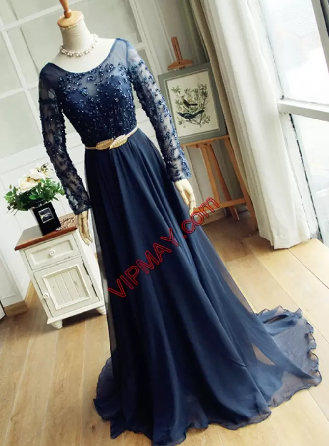 Excellent Black and Navy Blue Empire Beading and Lace Homecoming Dresses Lace Up Satin and Chiffon Sleeveless Floor Length