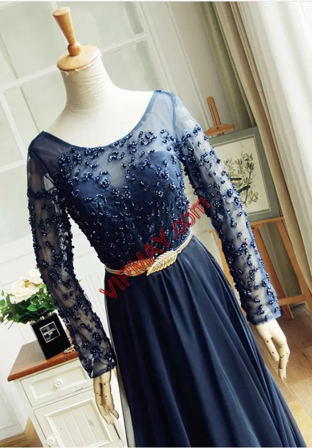 Excellent Black and Navy Blue Empire Beading and Lace Homecoming Dresses Lace Up Satin and Chiffon Sleeveless Floor Length