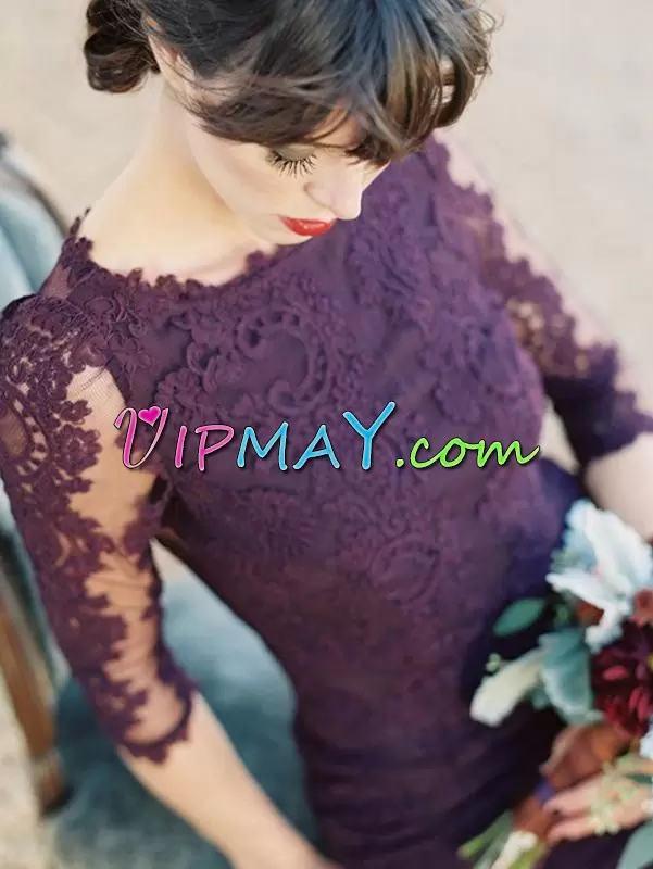 High End Dark Purple Sleeveless Lace Sweep Train Backless Prom Dress for Prom and Party