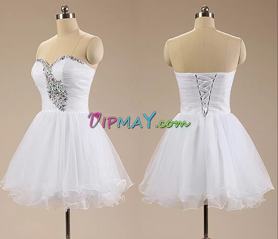 White Lace Up Sweetheart Beading Organza Sleeveless