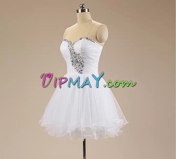 White Lace Up Sweetheart Beading Organza Sleeveless