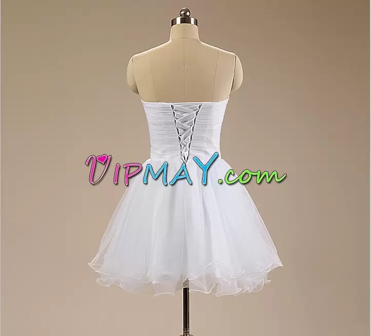 White Lace Up Sweetheart Beading Organza Sleeveless