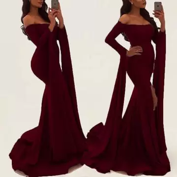 Customized Ruching Prom Dress Burgundy Lace Up Long Sleeves Sweep Train