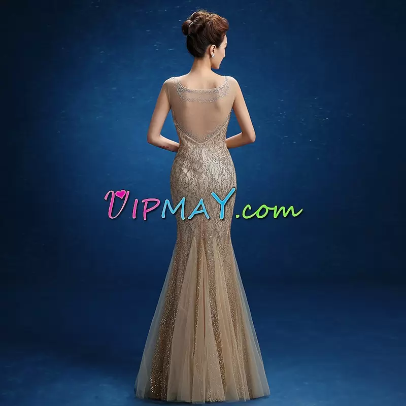 all sparkly prom dress,long sparkly formal dress,nude glitter prom dress,prom dress with glitter,mermaid style prom gowns,mermaid tulle prom dress,mermaid sleeveless prom dress,sheer back prom dress,sheer neckline prom dress,sheer mermaid prom dress,