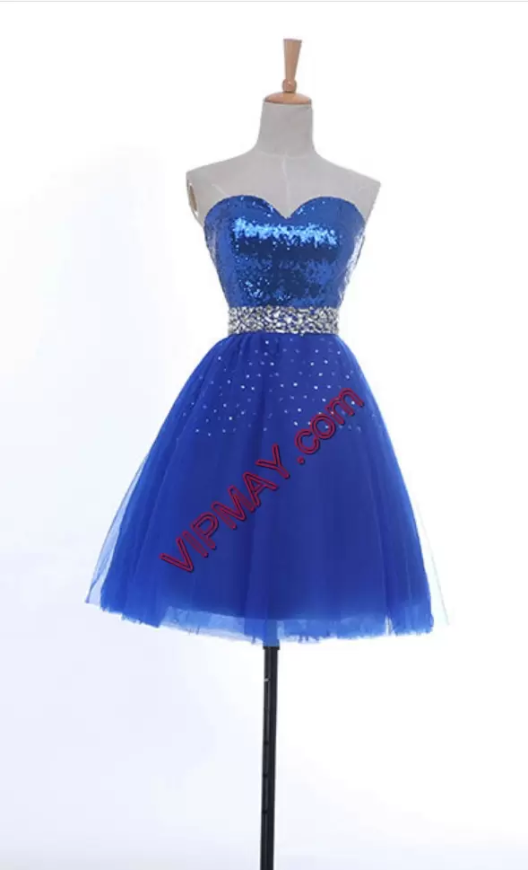 Royal Blue Sleeveless Tulle Lace Up Homecoming Dress Online for Prom and Party and Military Ball