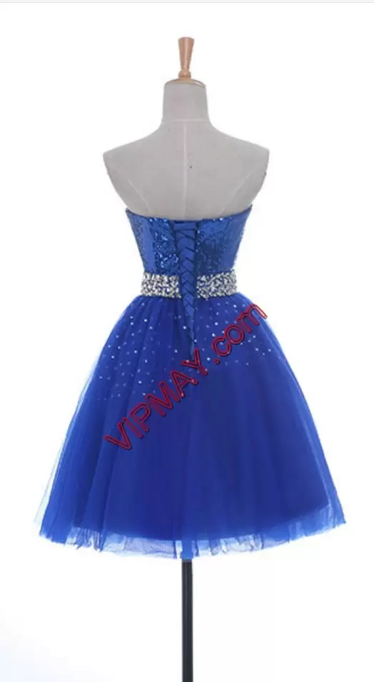 Royal Blue Sleeveless Tulle Lace Up Homecoming Dress Online for Prom and Party and Military Ball