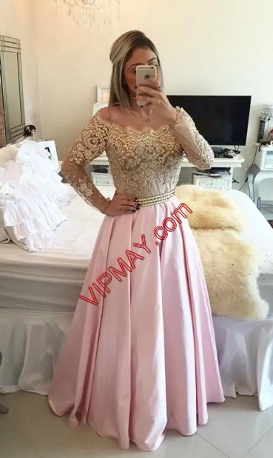 Pink Sleeveless Floor Length Beading and Lace Lace Up Evening Dress Sweetheart