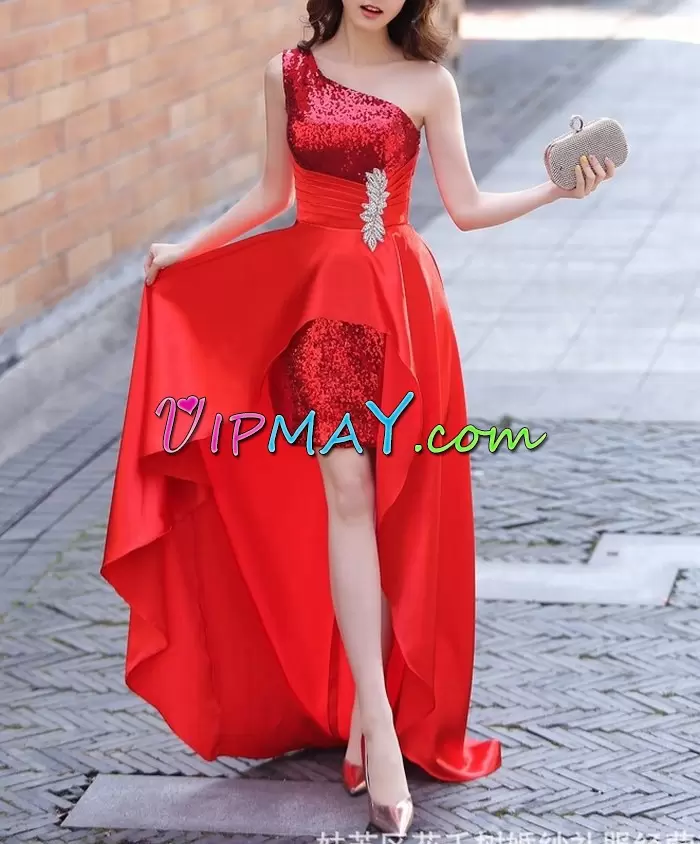 red prom dress,red prom dress for juniors,red one shouldered prom dress,one shoulder prom dress,beautiful high low prom dress,cheap high low prom dress for juniors,sequin prom dress,high low prom dress online,high low prom dress,