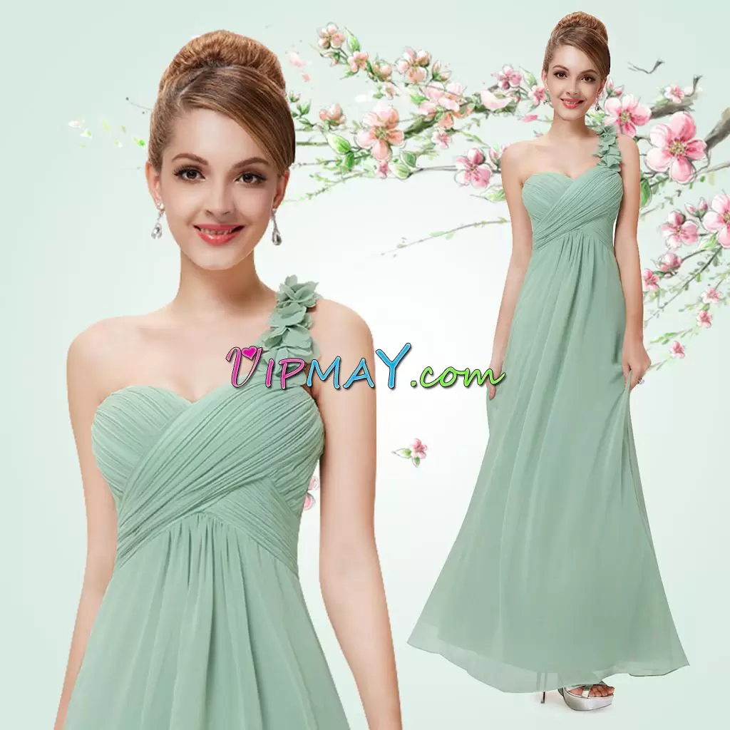 Colorful Floor Length Green Chiffon Sleeveless Ruching
