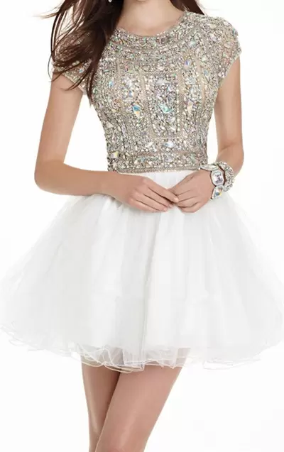 Modern Mini Length White Hoco Dress Tulle Sleeveless Beading