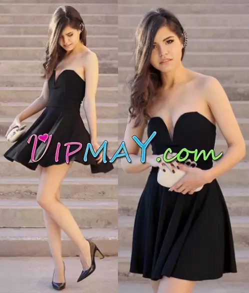 Cute Black Sweetheart Neckline Ruching Prom Evening Gown Sleeveless Lace Up