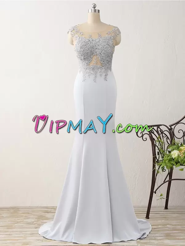 White Sleeveless Beading and Appliques and Ruching Floor Length Prom Party Dress