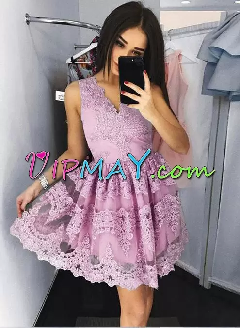 Lavender Sleeveless Tulle and Lace Zipper Prom Dress for Prom and Party and Military Ball