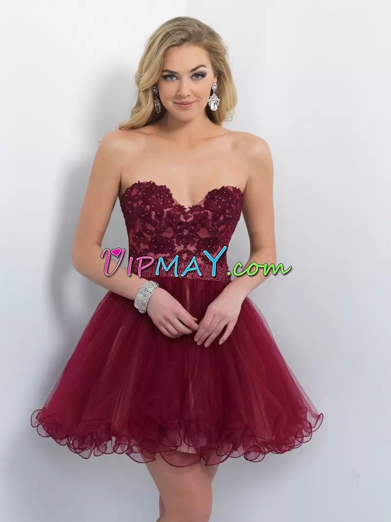 Fabulous Mini Length Burgundy Homecoming Dress Sweetheart Sleeveless Zipper