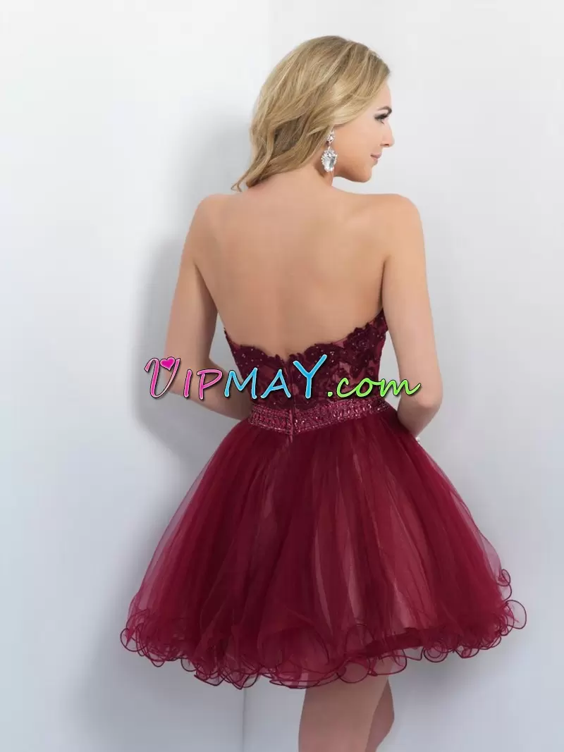 Fabulous Mini Length Burgundy Homecoming Dress Sweetheart Sleeveless Zipper