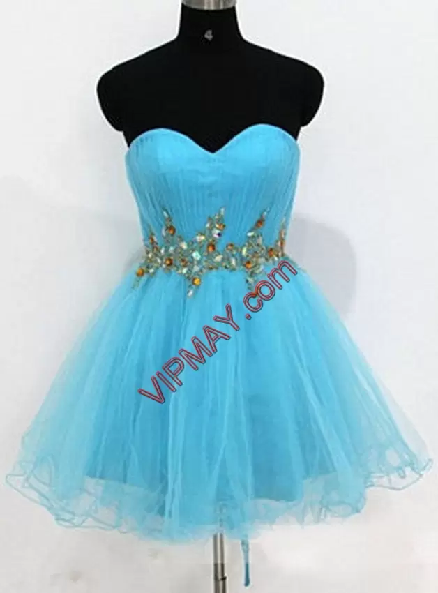 Sweetheart Sleeveless Lace Up Beading Prom Dresses in Turquoise