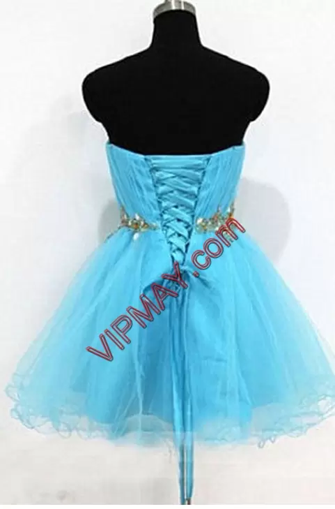 Sweetheart Sleeveless Lace Up Beading Prom Dresses in Turquoise