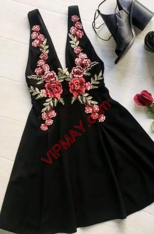 Perfect Mini Length A-line Sleeveless Black Dress for Prom Backless