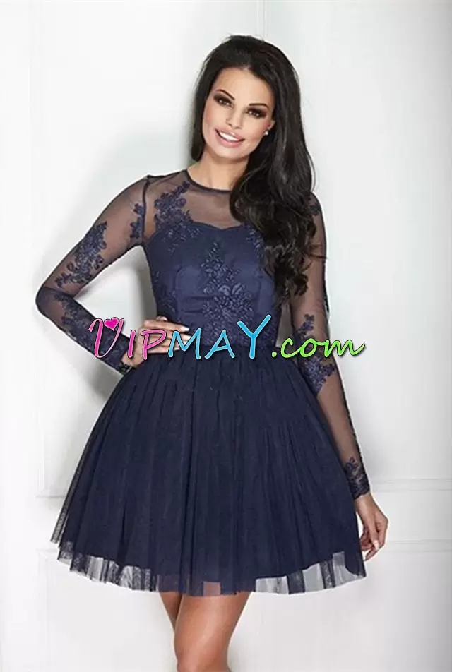 Best Selling Mini Length Navy Blue for Prom and Party with Lace