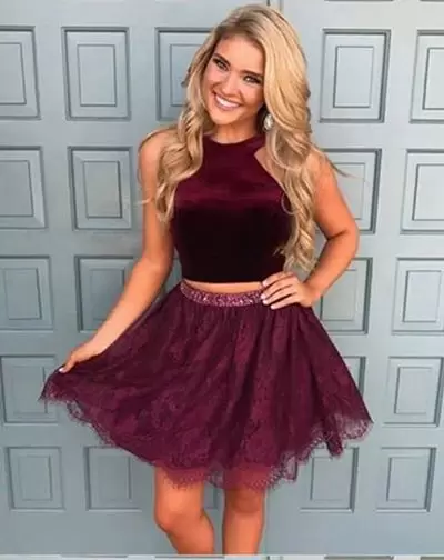 Mini Length Burgundy Prom Homecoming Dress High-neck Sleeveless Backless