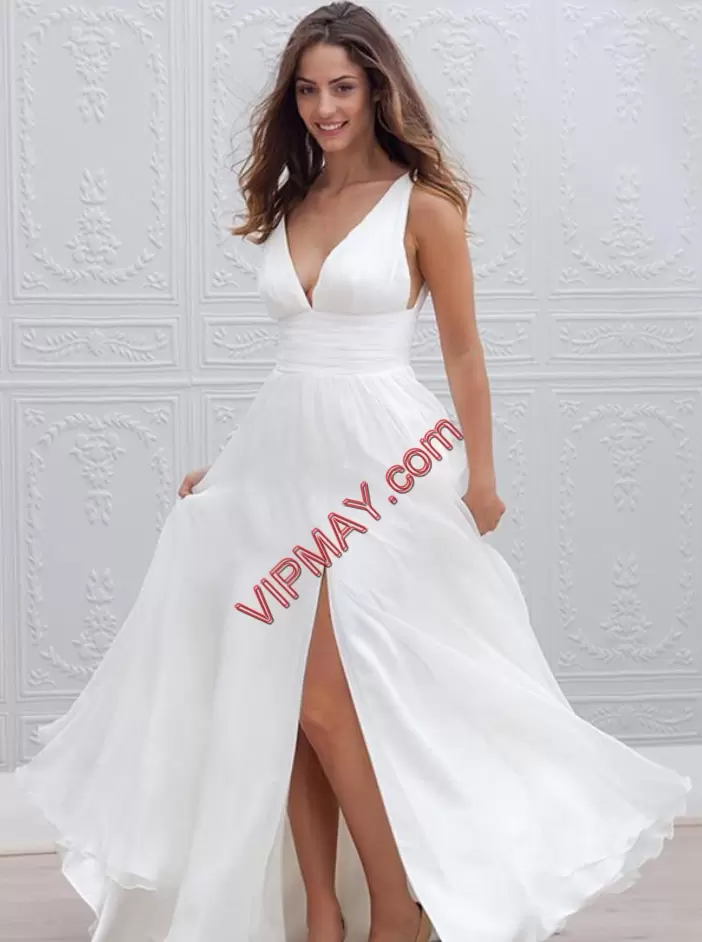 Amazing White Sleeveless Chiffon Backless Evening Dress for Prom and Party and Military Ball