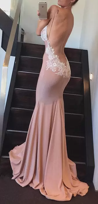 Customized Pink Backless V-neck Appliques and Ruching Homecoming Gowns Sleeveless Sweep Train