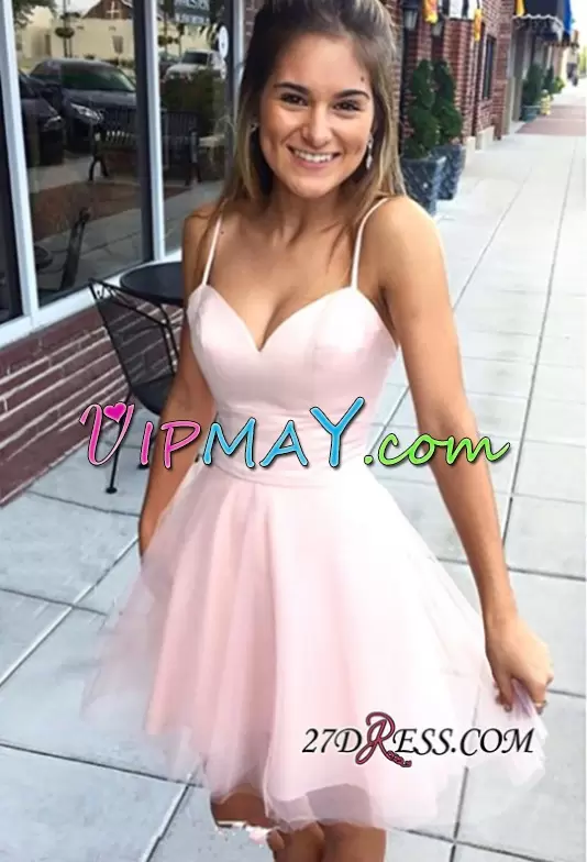 Pink Homecoming Dress Tulle Sleeveless Ruching Prom Dress