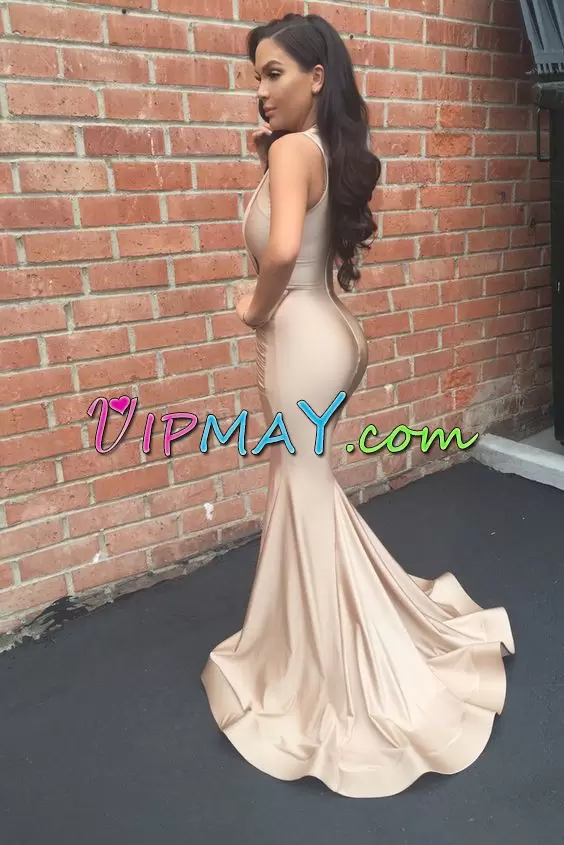 Fancy Champagne Scoop Neckline Ruching Hoco Dress Zipper