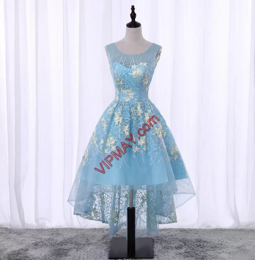 Popular Tulle Sleeveless High Low Homecoming Dress and Appliques