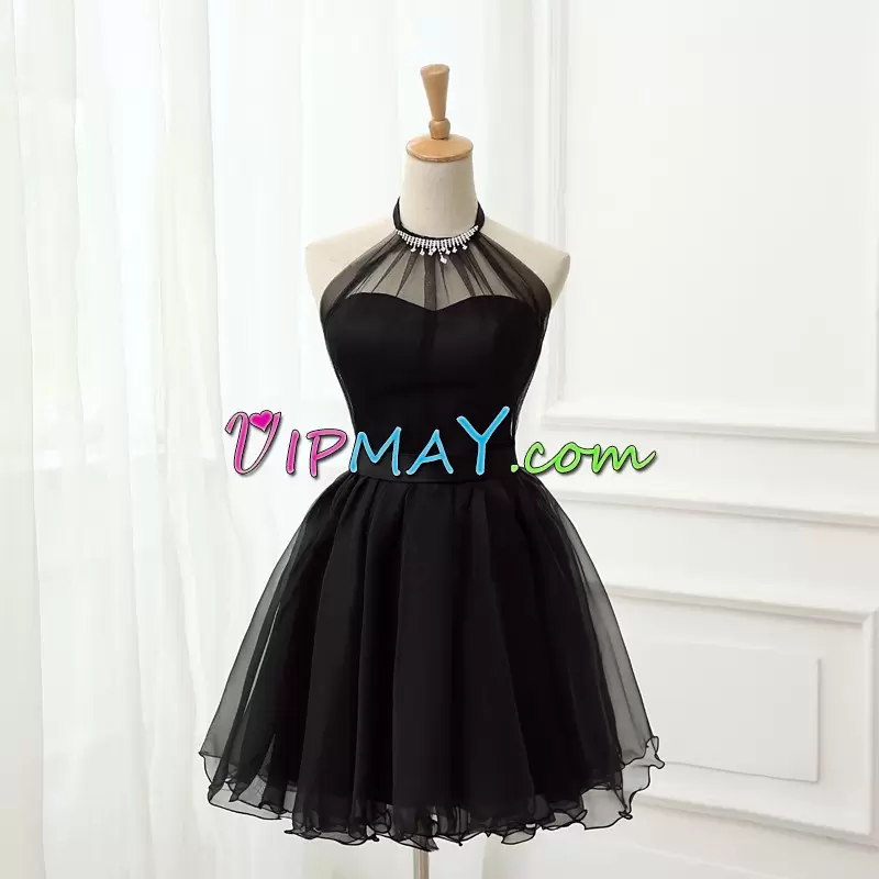 Custom Designed Mini Length Black Homecoming Dress Tulle Sleeveless Beading