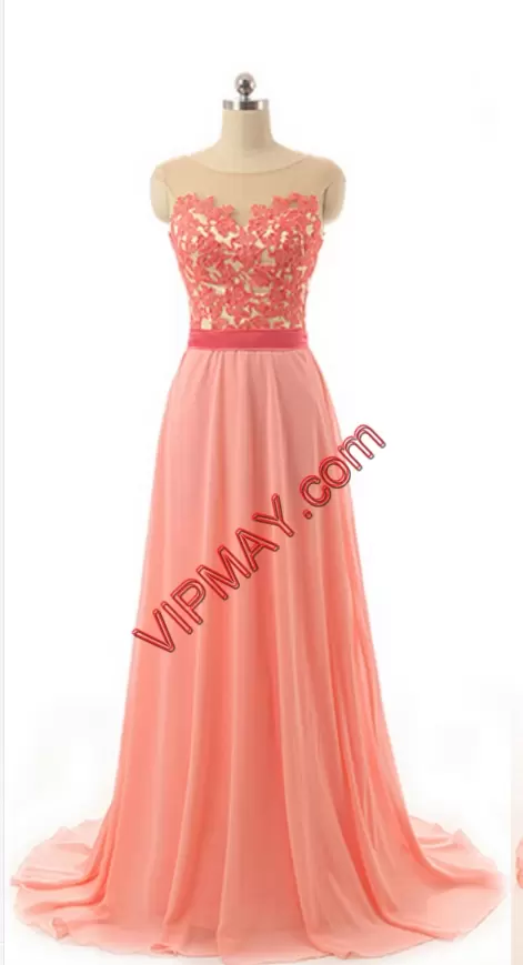 Sleeveless Sweetheart Sweep Train Lace Zipper Dress for Prom