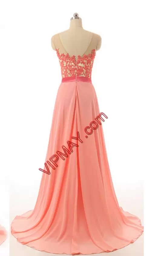 Sleeveless Sweetheart Sweep Train Lace Zipper Dress for Prom