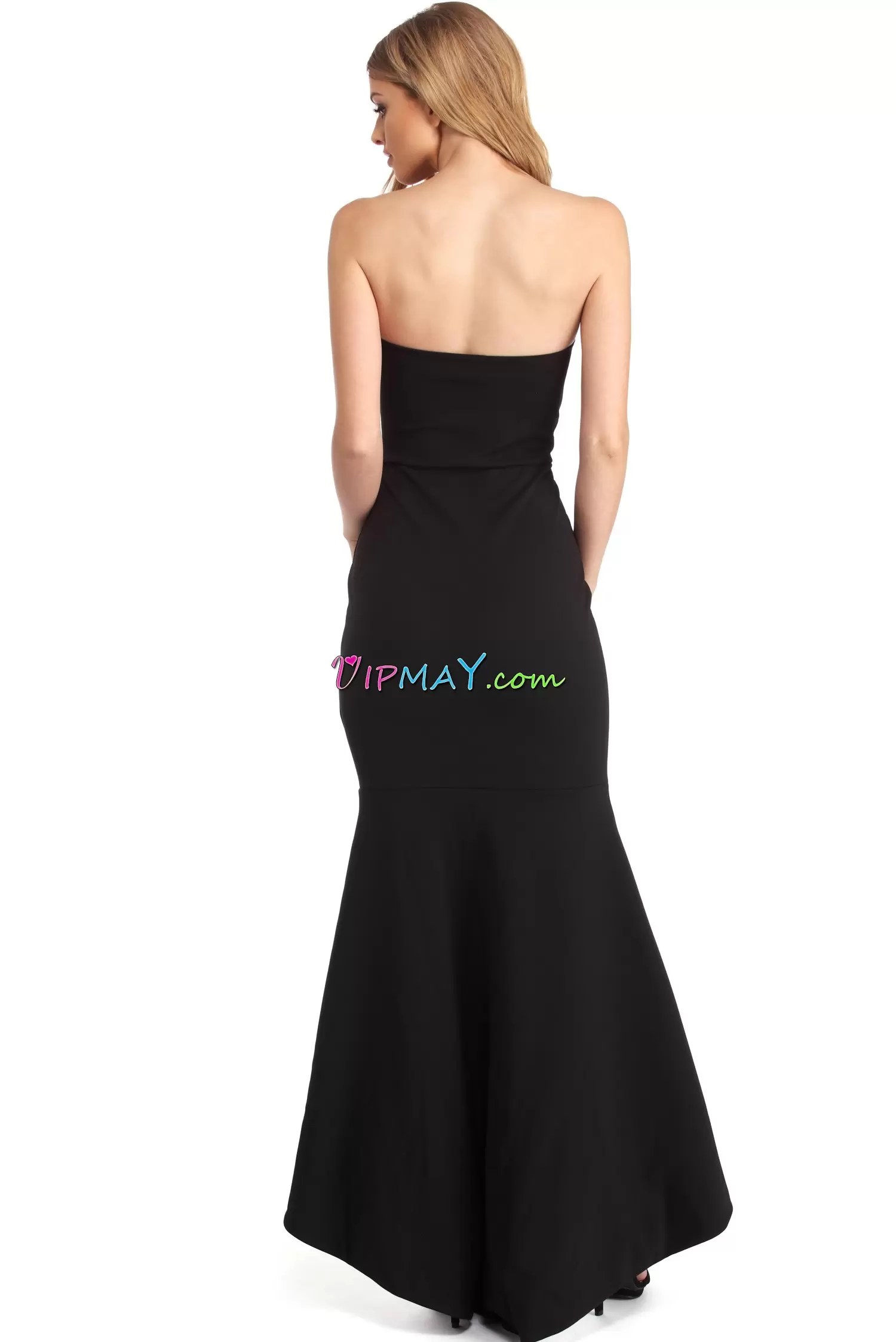 Black Satin Zipper Strapless Sleeveless High Low Homecoming Gowns Ruching