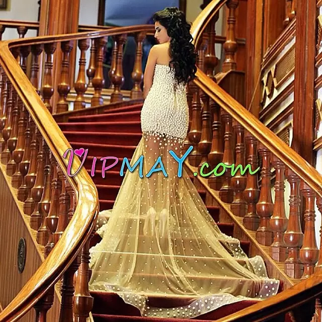 High End Champagne Mermaid Beading Homecoming Dress Online Lace Up Tulle Sleeveless