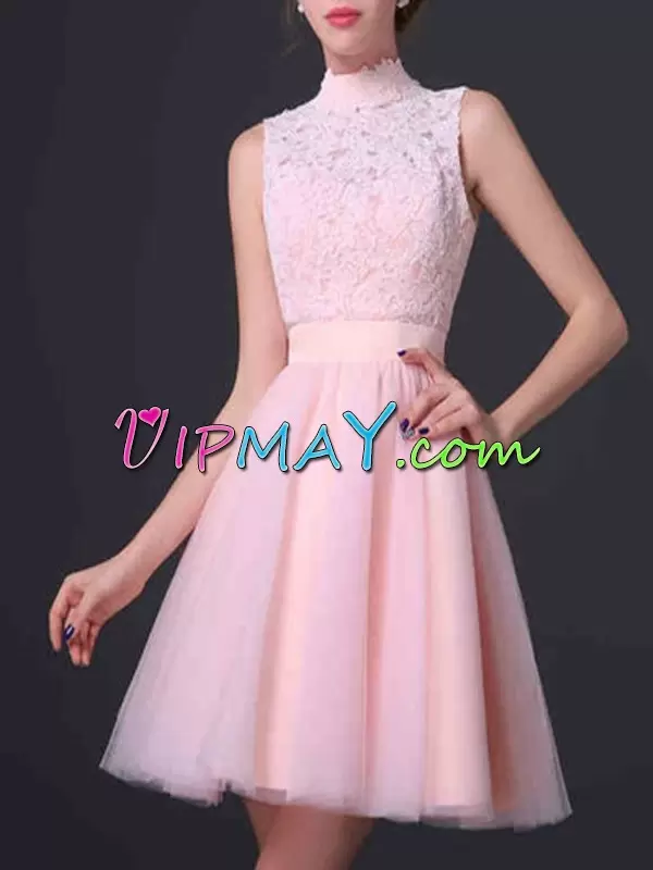 Extravagant Pink Sleeveless Lace and Appliques Mini Length