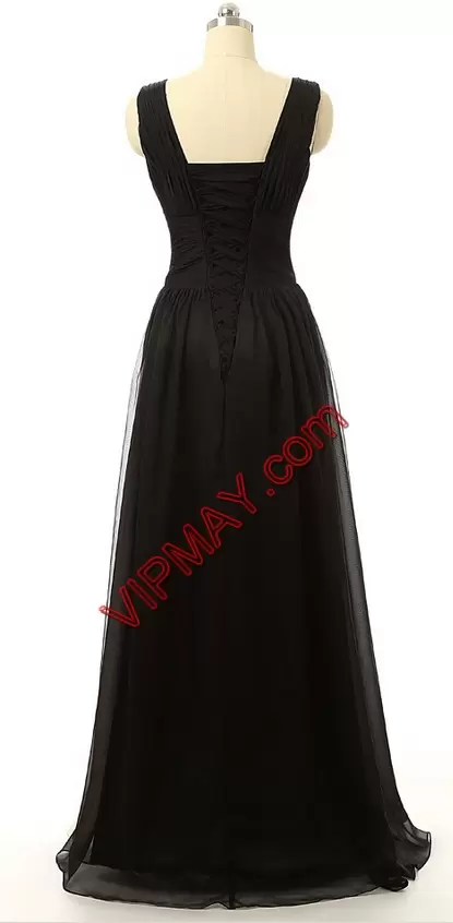 Dazzling Multi-color Sleeveless Floor Length Ruching Lace Up Prom Party Dress V-neck