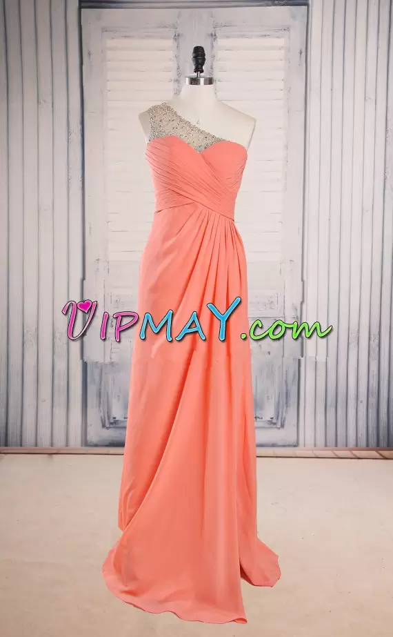 Flare Pink Sleeveless Beading Floor Length Homecoming Dress